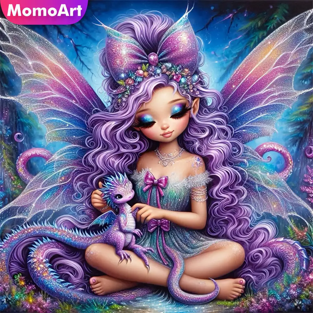 Momoart Diamond Embroidery Girl Portrait Acrylic Craft Supplies Mosaic Elf Painting Cartoon DIY Picture Rhinestones Child Gift