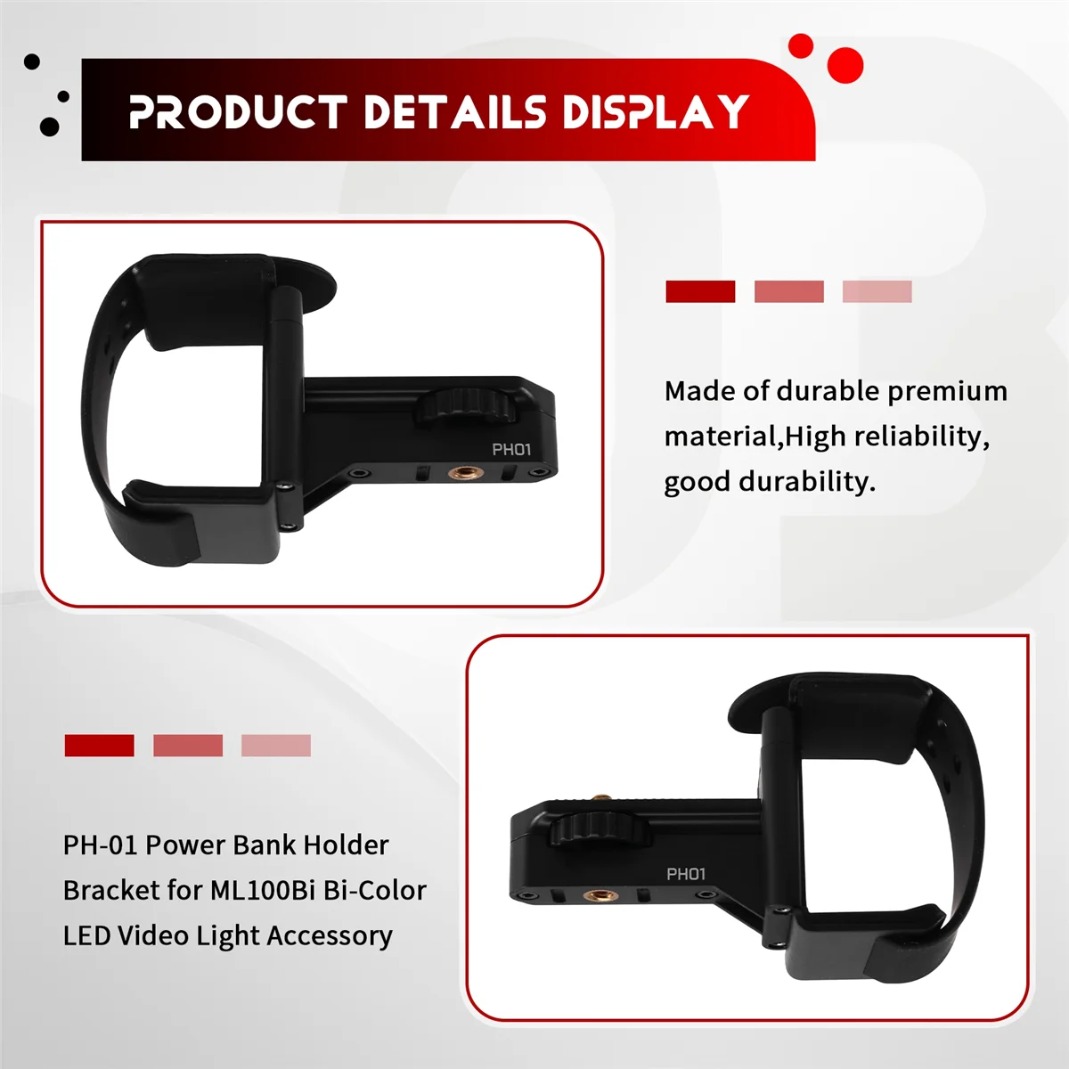 

2025 + New PH-01 Power Bank Holder Bracket for ML100Bi Bi-Color LED Video Light Accessory
