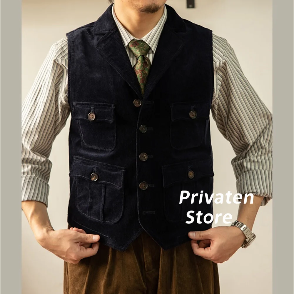 

Vests For Man Suits Notched Lapel Cardigan Party Dresses Vest With Pockets Steampunk Man Men's Waistcoat Suit Male Top