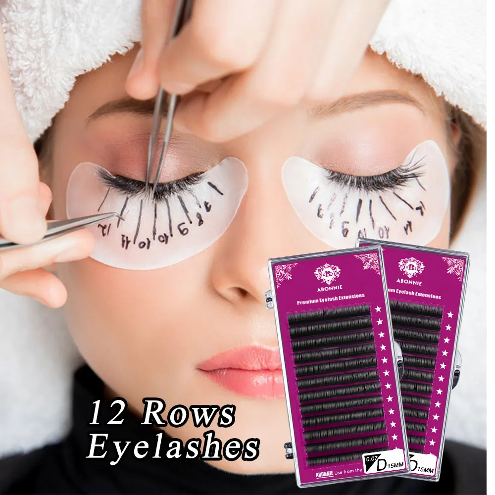 Abonnie 12Rows Faux Lash Individual Eyelash Extension Lashes Maquiagem Cilios for Professionals Soft Natural Eyelash Extension