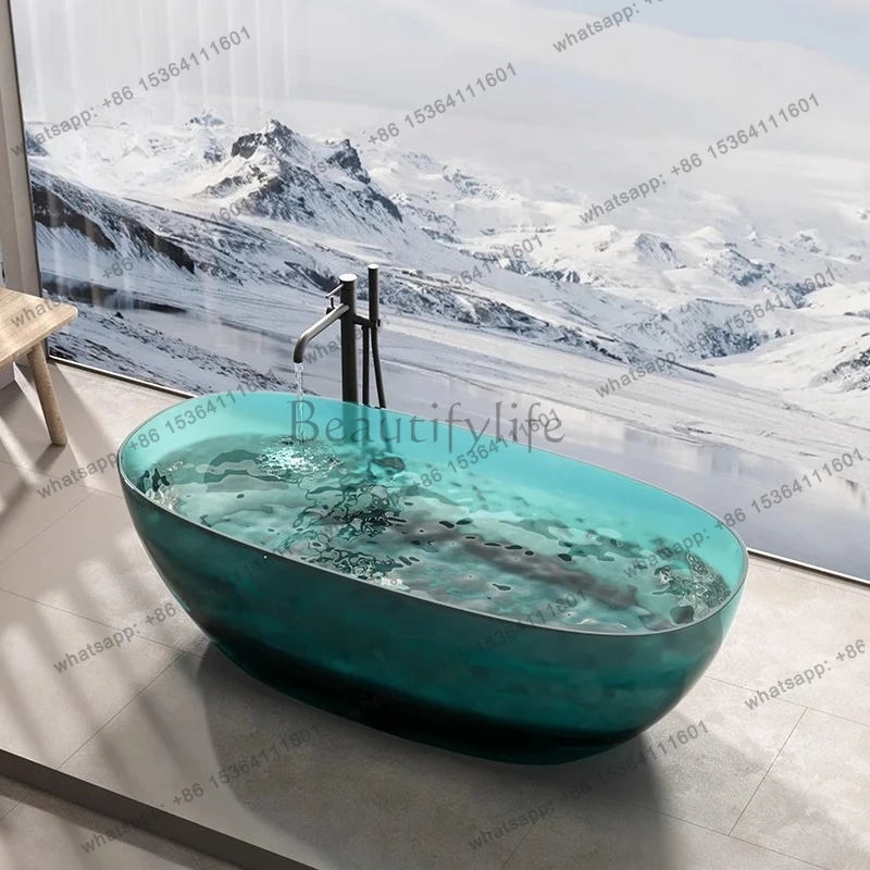 

Independent integrated oval household bathtub crystal transparent resin double bathtub