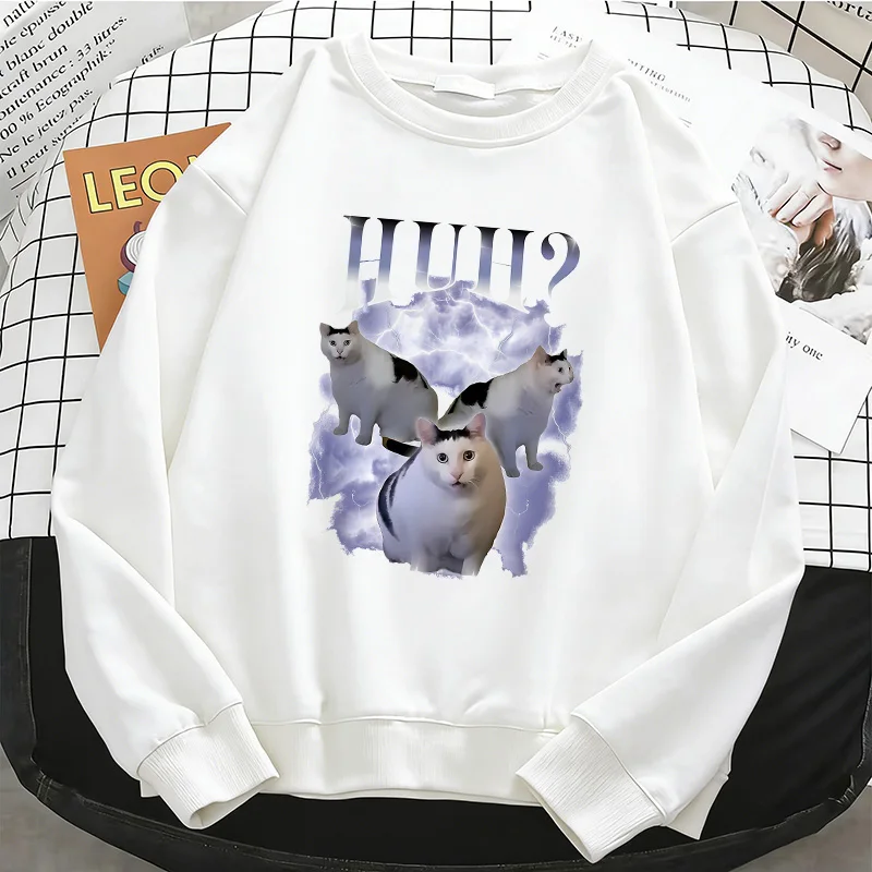 

Футболка с круглым вырезом и надписью «Кот говорит: «Хм»» Милая толстовка с капюшоном, базовая теплая флисовая кофта, мягкий пуловер с круглым вырезом, повседневная женская одежда