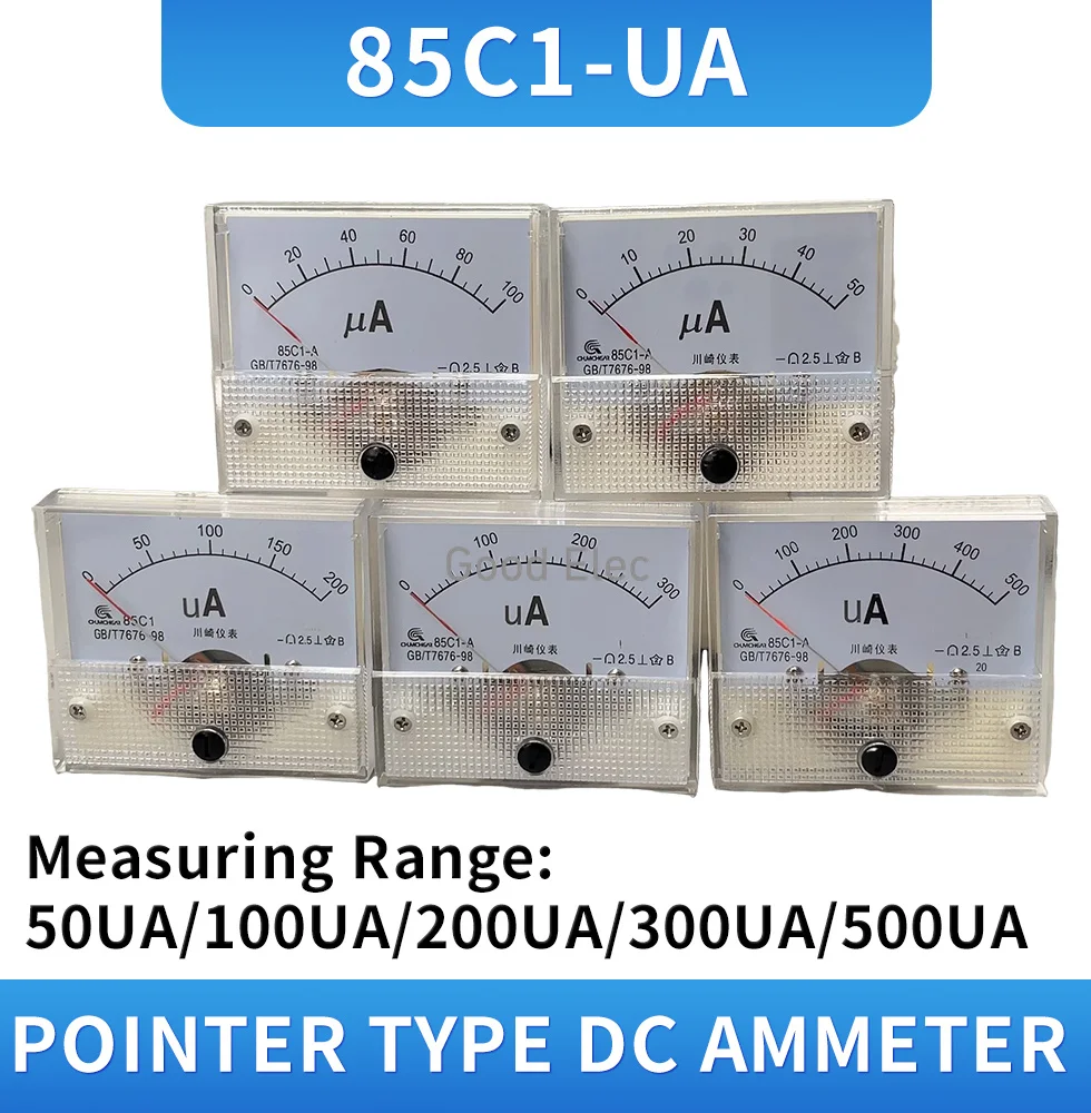 1 sztuk 85C1 50uA 100uA 200uA 300uA 500uA DC wskaźnik analogowy miernik prądu Panel AMP miernik prądu mechaniczne amperomierze