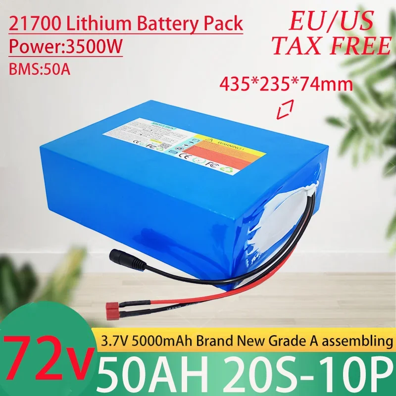 72V 50Ah 21700 20S10P Lithium Ion Battery Pack 3500W Power Tool Batteries Outdoor Backup Batteries With 40A BMS+84V 5A charger