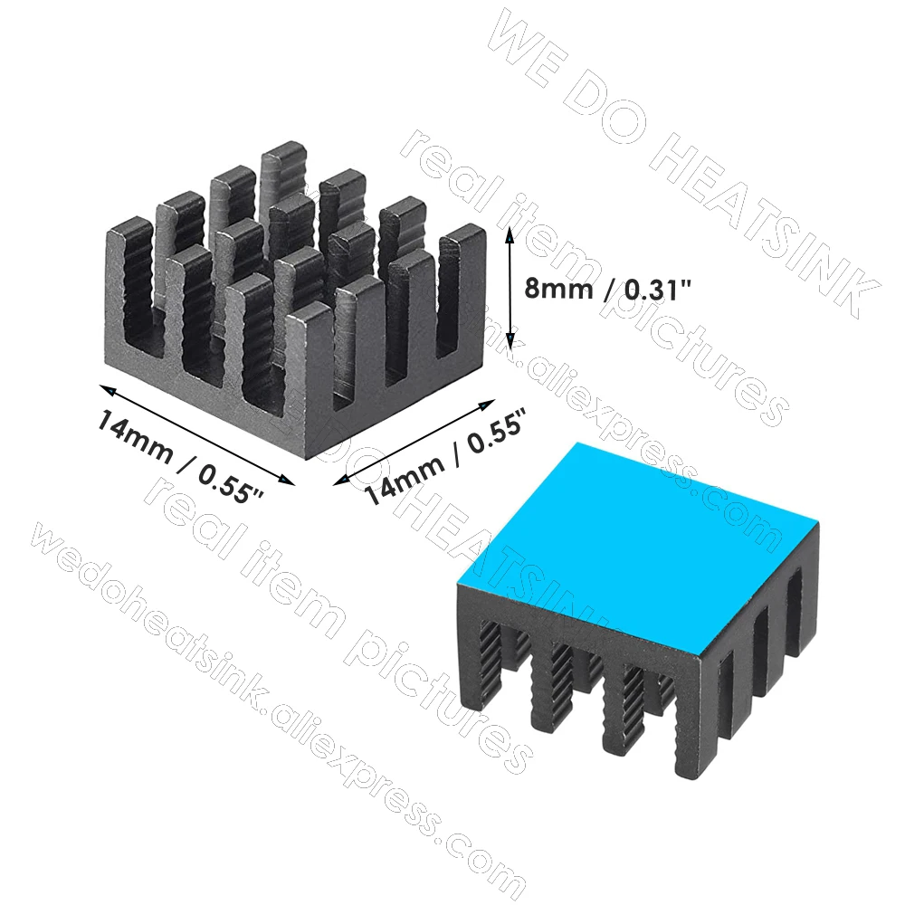 WE DO HEATSINK 100pcs 14x14x8mm Black Anodized Aluminum Heatsink Cooler With Thermally Conductive Double Sided Adhesive Tape