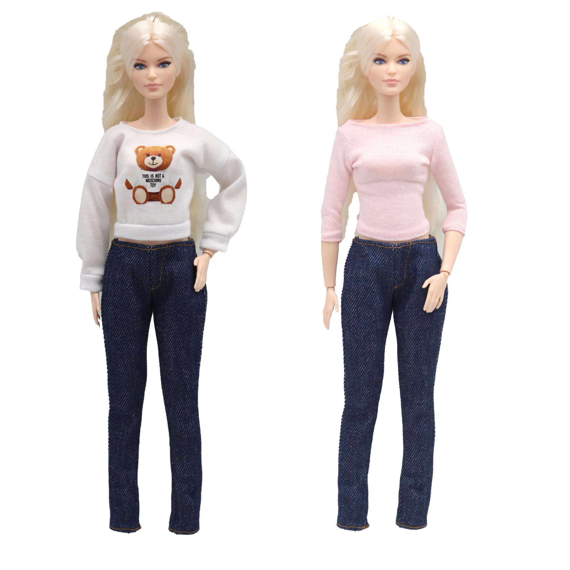 New 30cm 1/6 Doll jeans Hoodie long sleeves T shirt set Daily Wear Clothes for Barbies doll Accessories