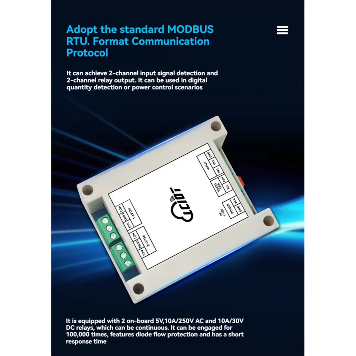 RS485/CAN 2-CH Relay Module Supports Modbus RTU Protocol 2-in 2-Out DC7-48V