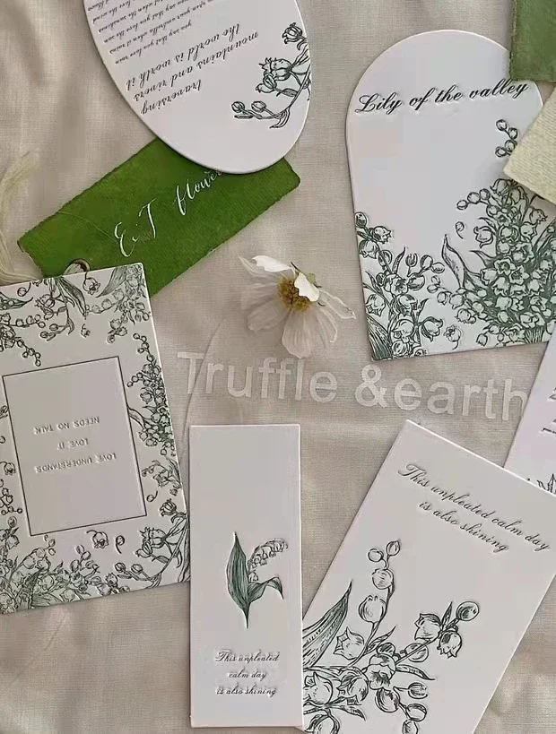 Green Lily of The Valley Bookmark Cards In Relief Office Accessories Cute Stationery Decoration Greeting Cards Stationery