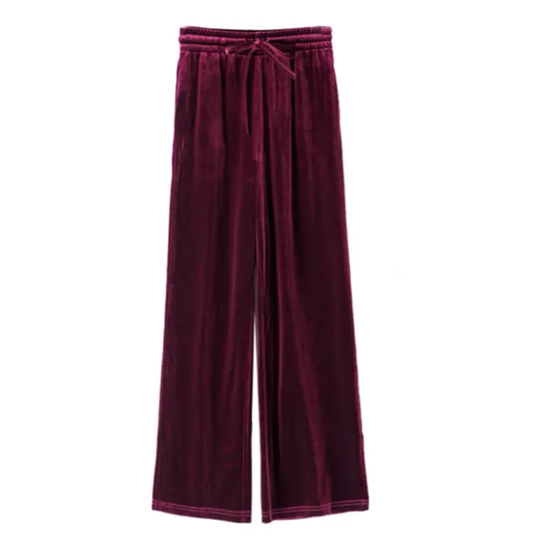 Big size Autumn Women Wide Leg Pants Casual High Elastic Waist Pockets velvet pants Fashion elegant Winter velour Trousers