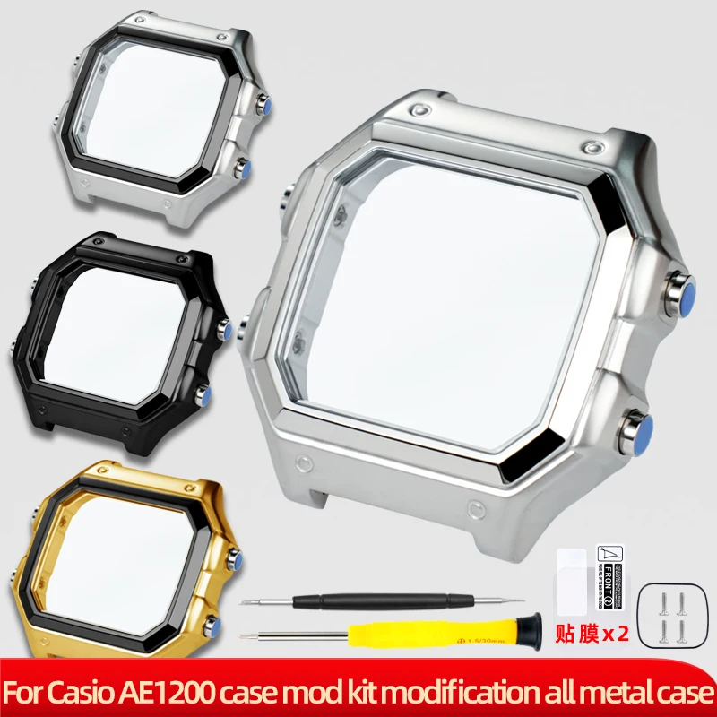 Für Casio AE1200 Gehäuse Mod Kit Modifikation Ganzmetall 4 Farben Gehäuse AE-1200 Lünette Glas wasserdicht Ring Kit Edelstahl Teil