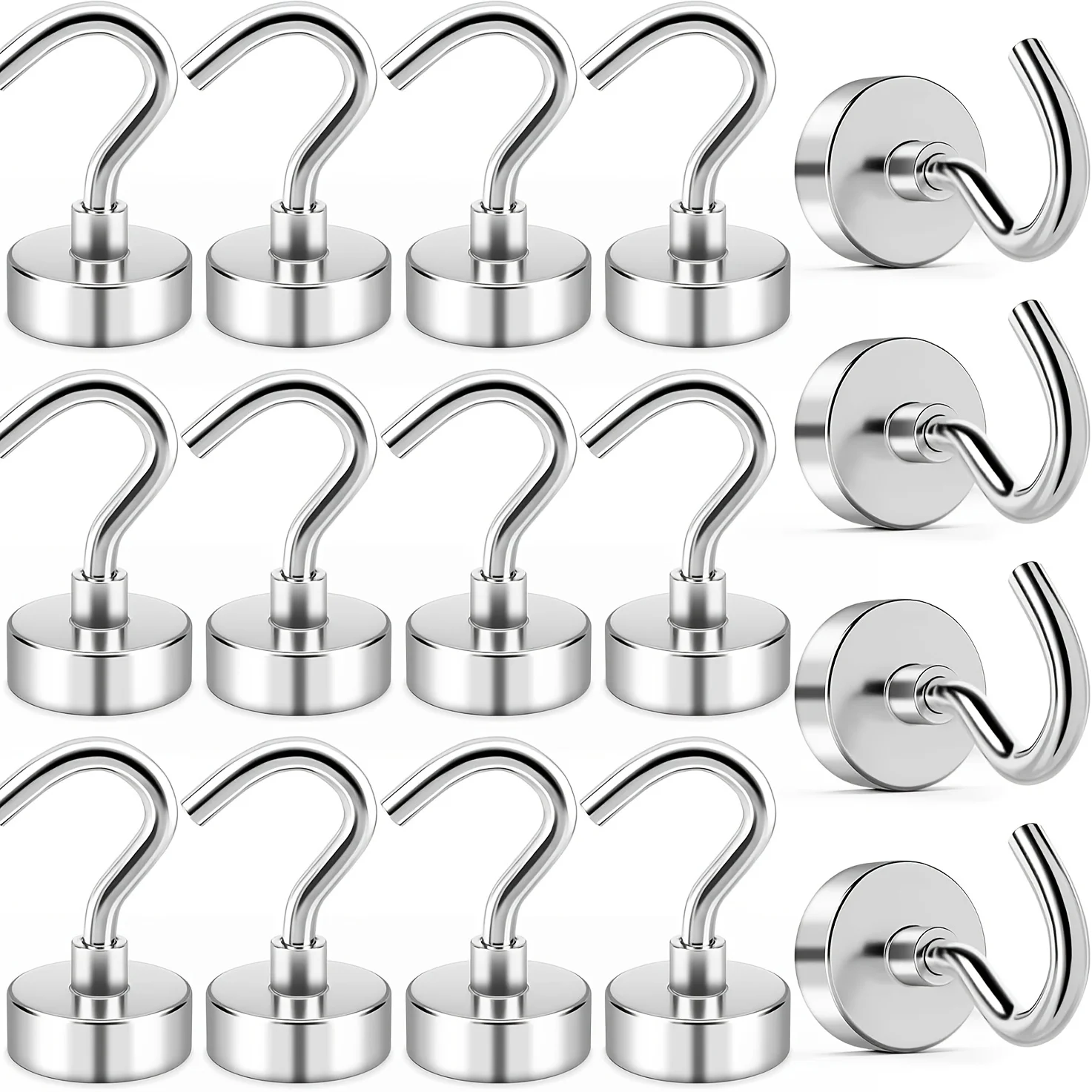 Magnetic Hooks 28LBS N52 Neodymium Magnet Hooks for Hanging, Super Strong Magnets with Hook for Kitchen, Office, Garage 16 Pack