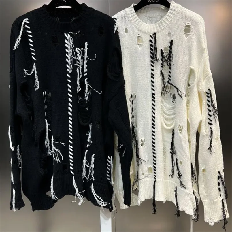 

2023 Autumn Female Pullover O Neck Long Sleeve Contrast Colored Tassel Frayed Street Fashion Loose Sweater for Women Y4324