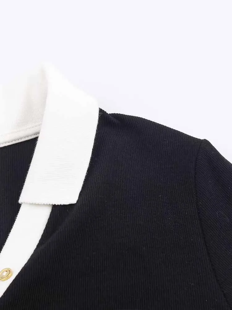 قميص نسائي جديد على الطراز الأوروبي والأمريكي بسيط ومتعدد الاستخدامات وأكمام طويلة للتنحيف ومنع الألوان على الوجهين #3