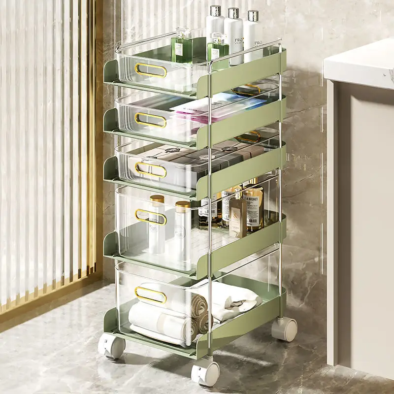 Plastic Luxury Floor-To-Ceiling Kitchen Trolley Mobile Toilet Storage Rack Multi-functional Snack Storage Rack Kitchen Furniture