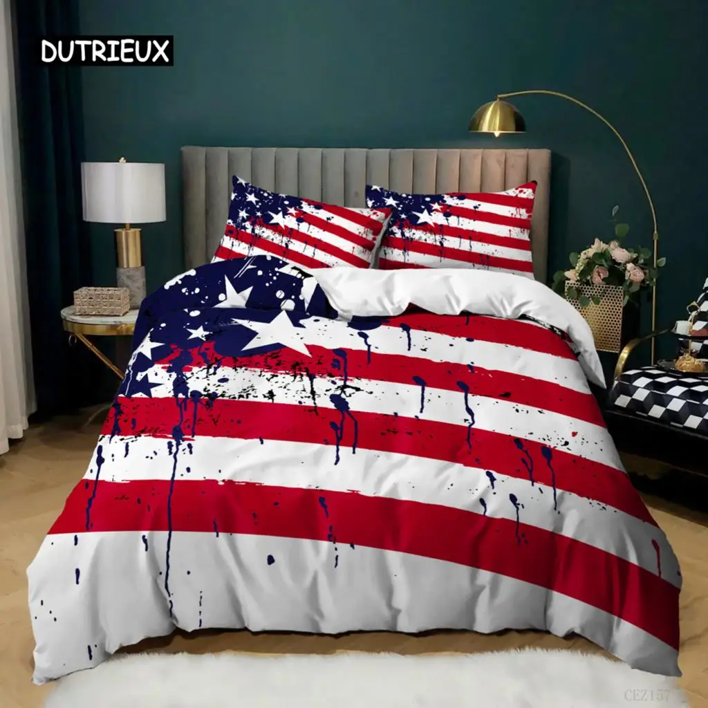 

National Flag Duvet Cover Set King Size Creative American Flag Bedding Set for Teens Adults Microfiber Single Double Quilt Cover