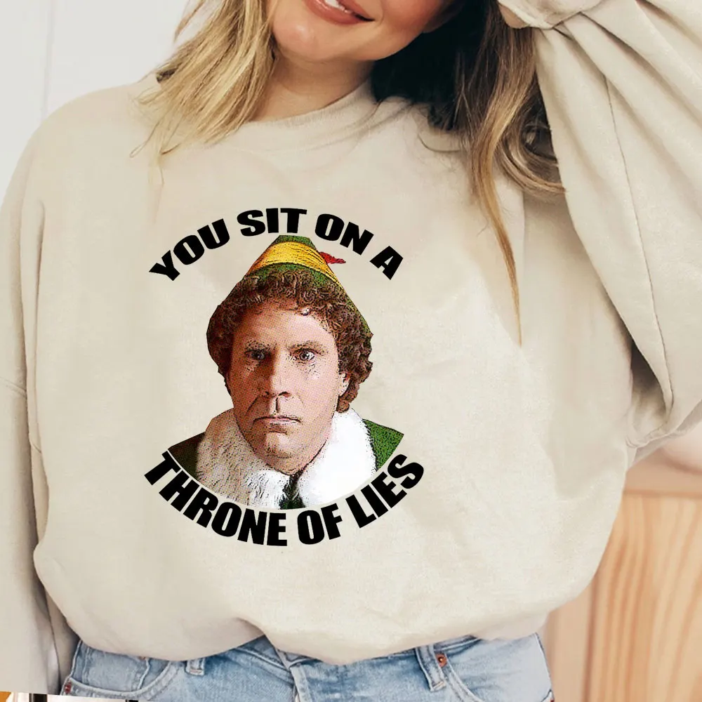 YOU SIT ON ATHRONE OF LIES  Funny New in Hoodies & Sweatshirts Christmas Movie Fashion Women Vintage Cute Hippo Autumn Pullover