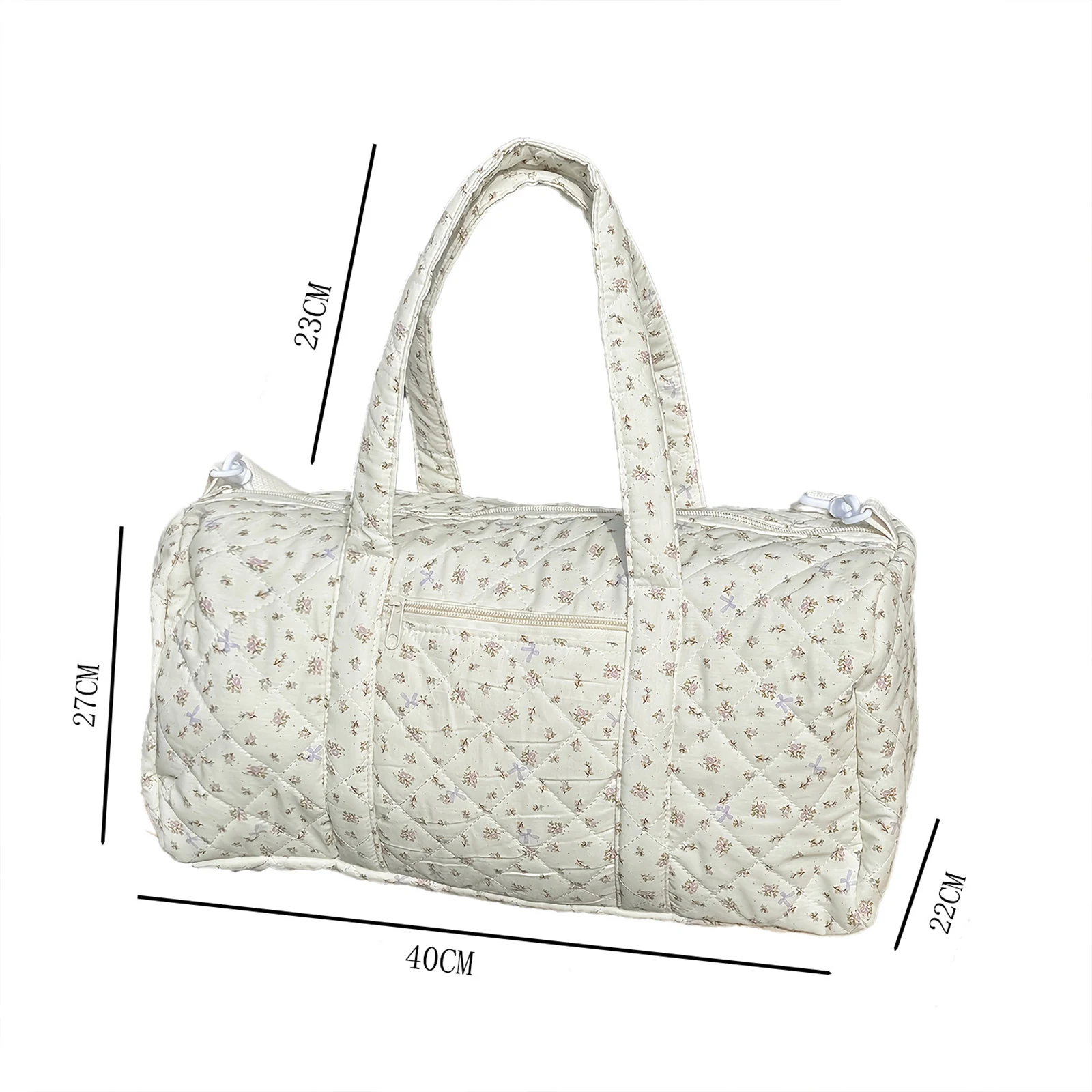 

Cotton Quilted Duffle Bag with Zipper Gym Bag Floral Print Overnight Bag for Women Weekend Travel