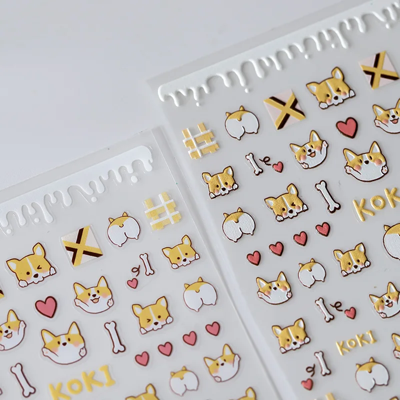 Cute Cookie Koki Dog Heart Bone Figures Adhesive Nail Art Stickers Slider Manicure Designs Supplies Decorations 5D