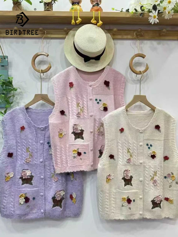 

Новый осенний хлопковый жилет 2025, женский жилет с круглым вырезом и вышивкой, милый французский универсальный свободный вязаный кардиган Mori Girl C59451CC