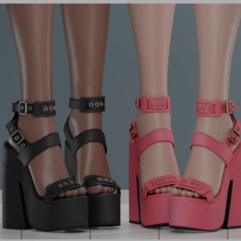 รองเท้าส้นตึกแบบเปิดนิ้วเท้า สไตล์แฟชั่น เซ็กซี่ เท่ห์  ประดับหัวเข็มขัดสีดำ  สำหรับฤดูร้อนปี 2025 ไซส์ใหญ่ รองเท้าผู้หญิง