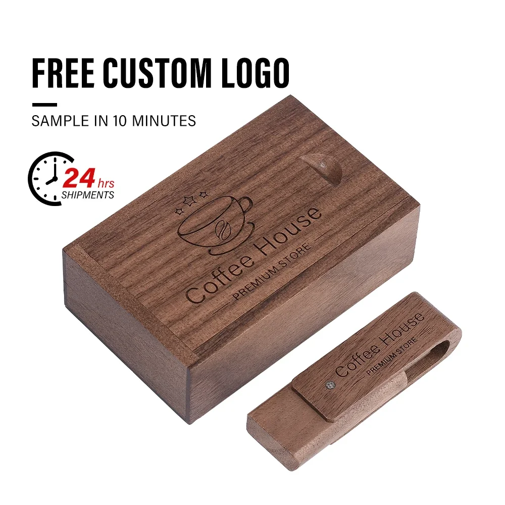 Bezpłatne niestandardowe logo USB 3.0 Pendrive 128GB Drewniane pudełko Pendrive 64GB Fotografia Prezent ślubny Pamięć Szybki pendrive