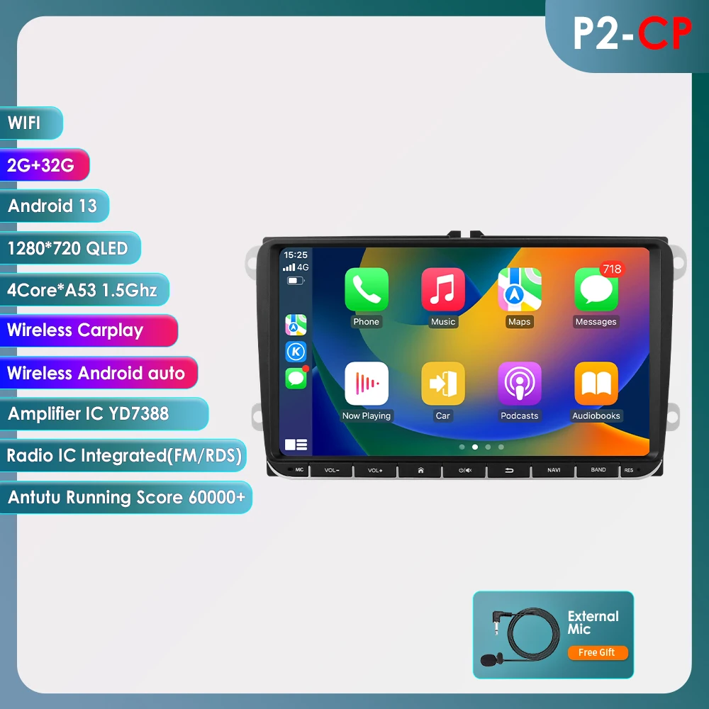 7/8/9" Carplay Android 14 autoradio voor VW POLO GOLF 5 6 PASSAT B6 JETTA TIGUAN SHARAN Seat Octavia Fabia Skoda Leon Multimedia-speler GPS intelligent scherm 2DIN hoofdunit