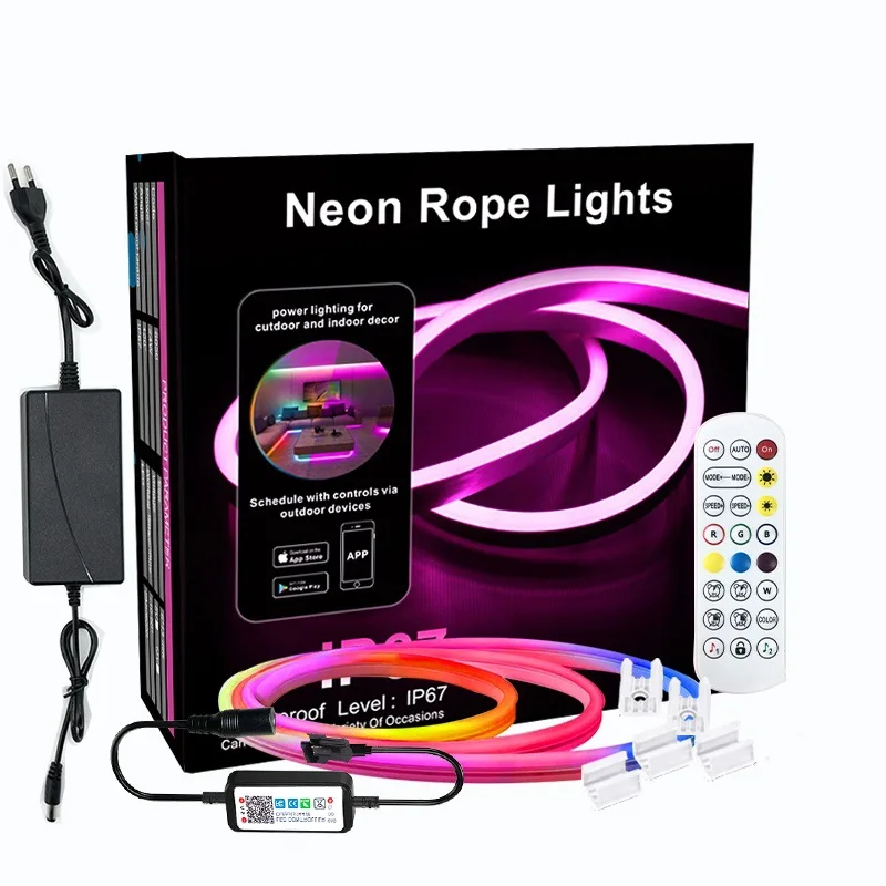 Neon LED Strip Lights 12-24V 84LEDs/M Silicone Neon Rope Light with Music Sync RGBIC Dreamcolor Chasing Strip Tape for Room