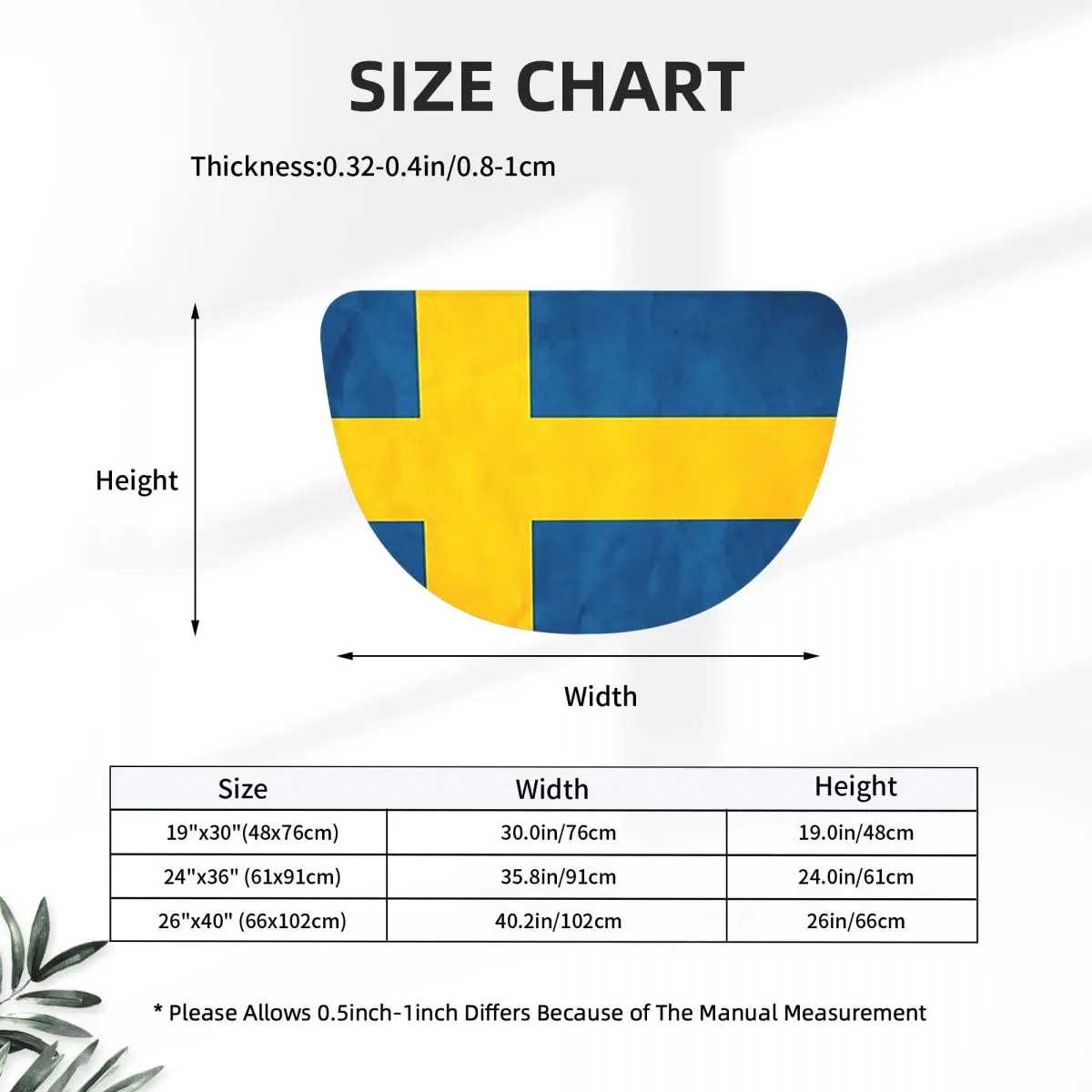 Sweden Swedish Flag Soft Flannel Half Round Doormat Non Slip Bathroom Mat Absorbent Floor Carpet for Laundry Room Bathroom