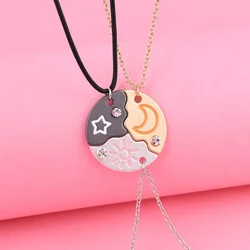 Elviragirl 3Pcs/set Sun Moon Star Pendant Necklace for Girl Kids Friendship BFF Necklaces Best Friend Jewelry Gifts