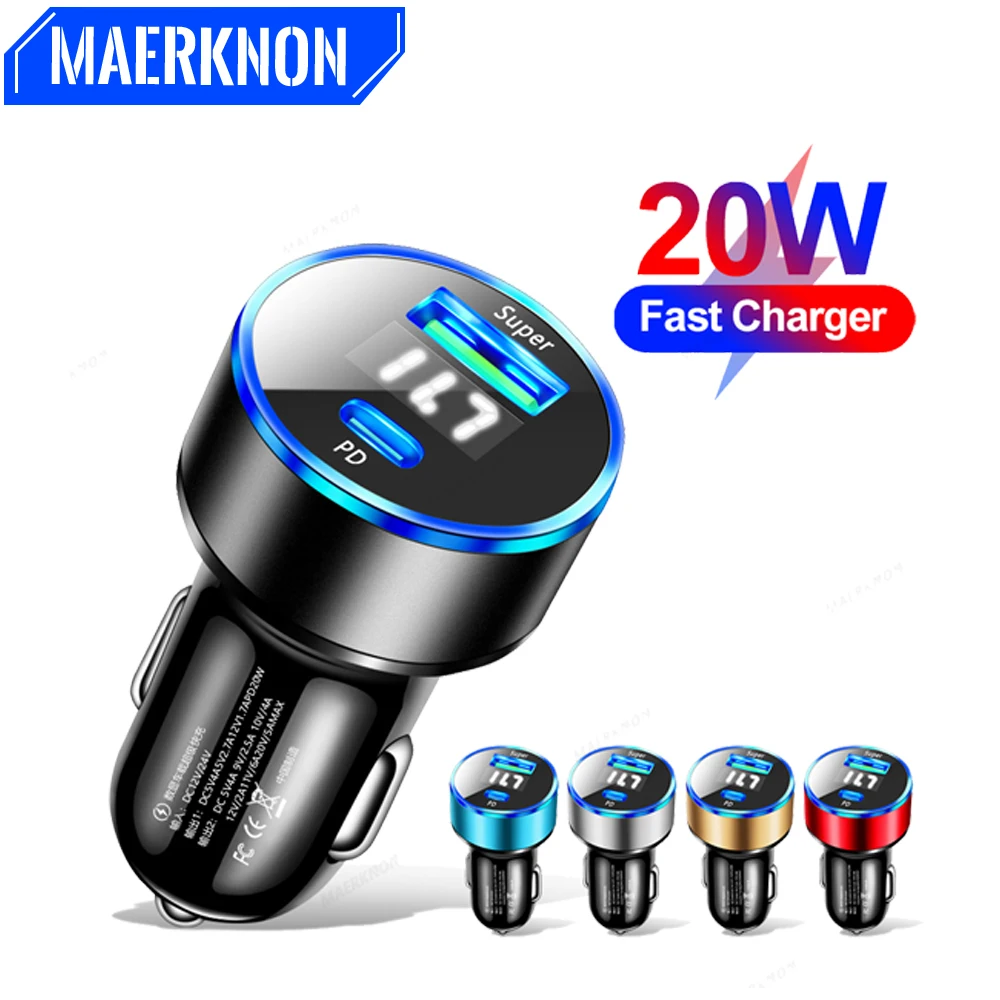 Usb Charger PD 20W Car Phone Charger 2 Ports Type C Charger Fast Charging For IPhone 11 13 15 Samsung Huawei GPS Travel Charger