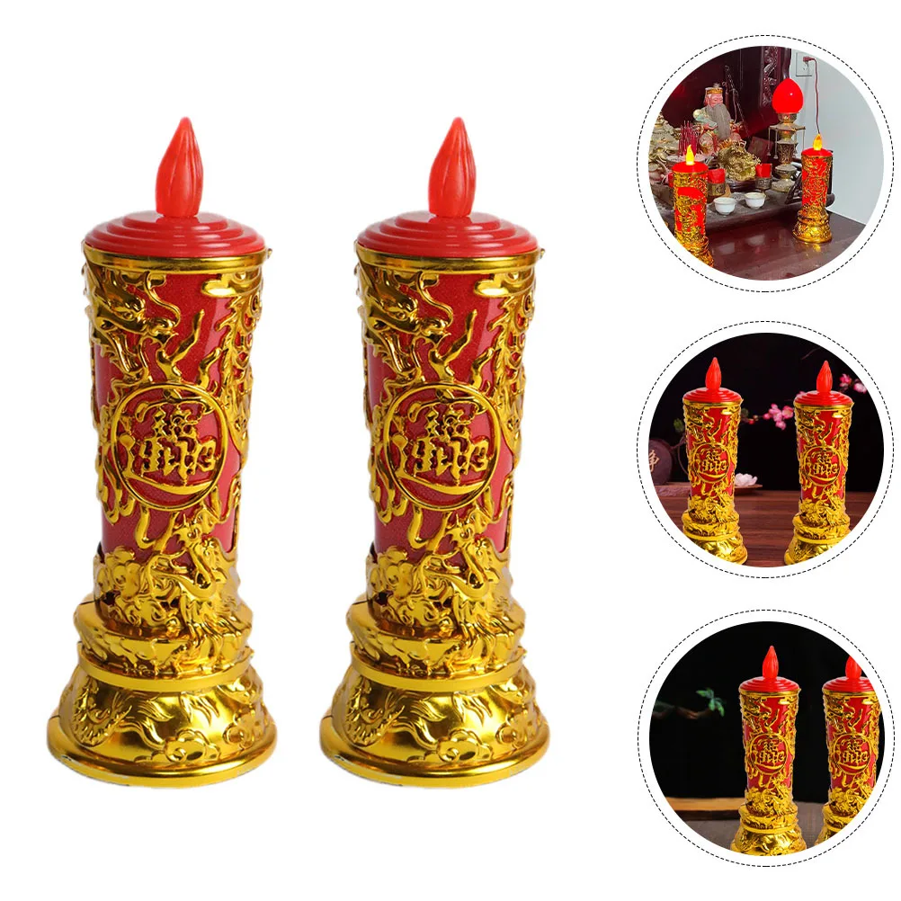 

1Pair LED Lamp Chinese Style Electronic Flameless Candles for Worship Table Decor Buddha Light Spiritual