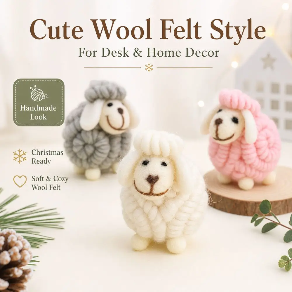 Gifts Wool Felt Christmas Sheep Figurine Nordic Style Christmas Decoration Lamb Ornament Soft Mini Sheep Statue Home Decor