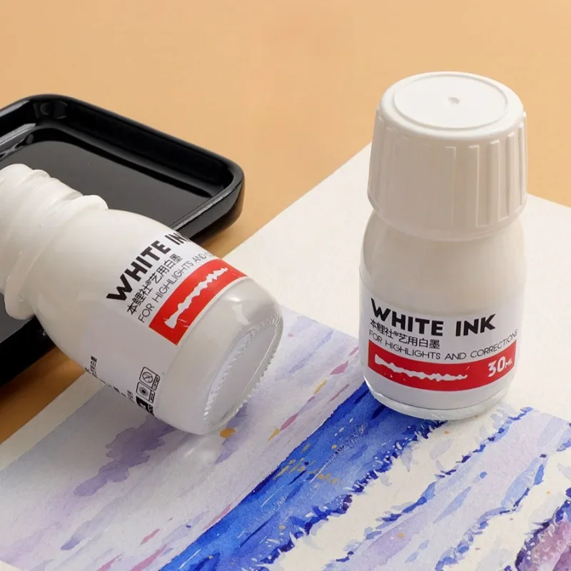 30ml High-gloss White Ink Watercolor Pigment Beginners Hand Painted Watercolor Correction Illustration Embellished Comic Ink