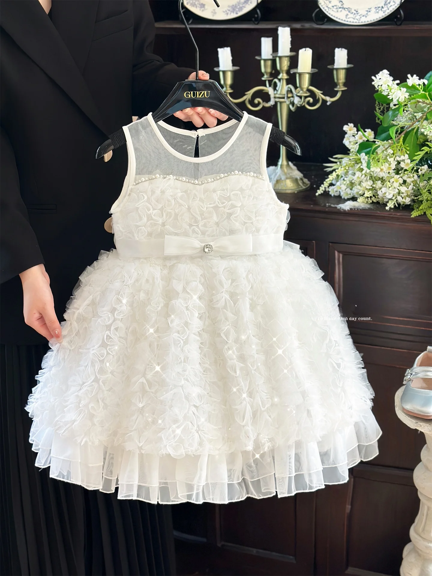 white-princess-skirt-for-girls-birthday-cake-style-dress-layered-tulle-children's-high-sensation-flower-girl-dress-summer-new