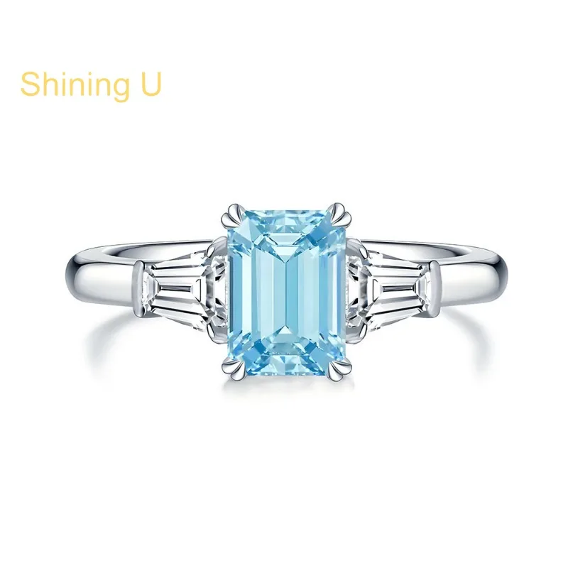 

Shining U 925 Sterling Silver Aquamarine Emerald Pink High Carbon Diamond Gems Ring for Women Fine Jewelry Engagement Spring