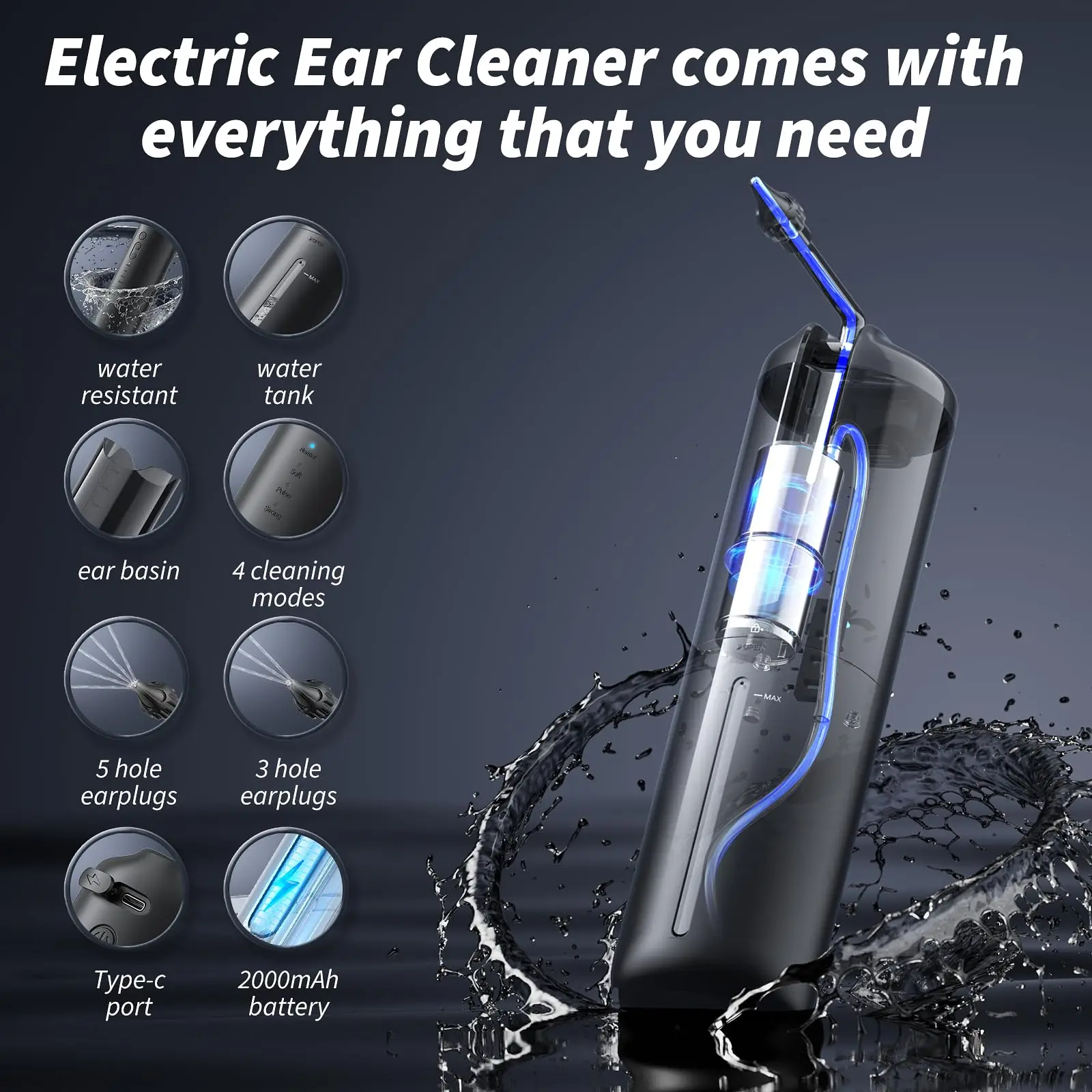 Ear Wax Removal - Electric Ear Cleaner - Ear Cleaning Kit-Ear Irrigation Kit Safe Ear Irrigation Flushing System with 4 Pressure