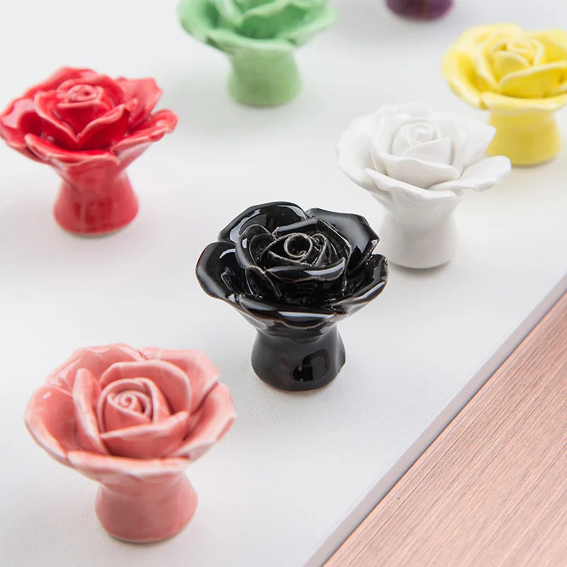 Porcelain Furniture Cabinet Knobs Ceramic Flower Cupboard Door Handles Drawer Wardrobe pull handle