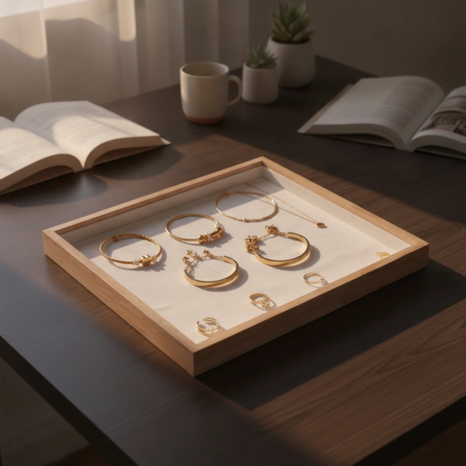 Jewelry Display Tray Simple Jewelry Tray with Wood Frame Organizer Sturdy Space-Saving for Jewelers, Retail Countertop