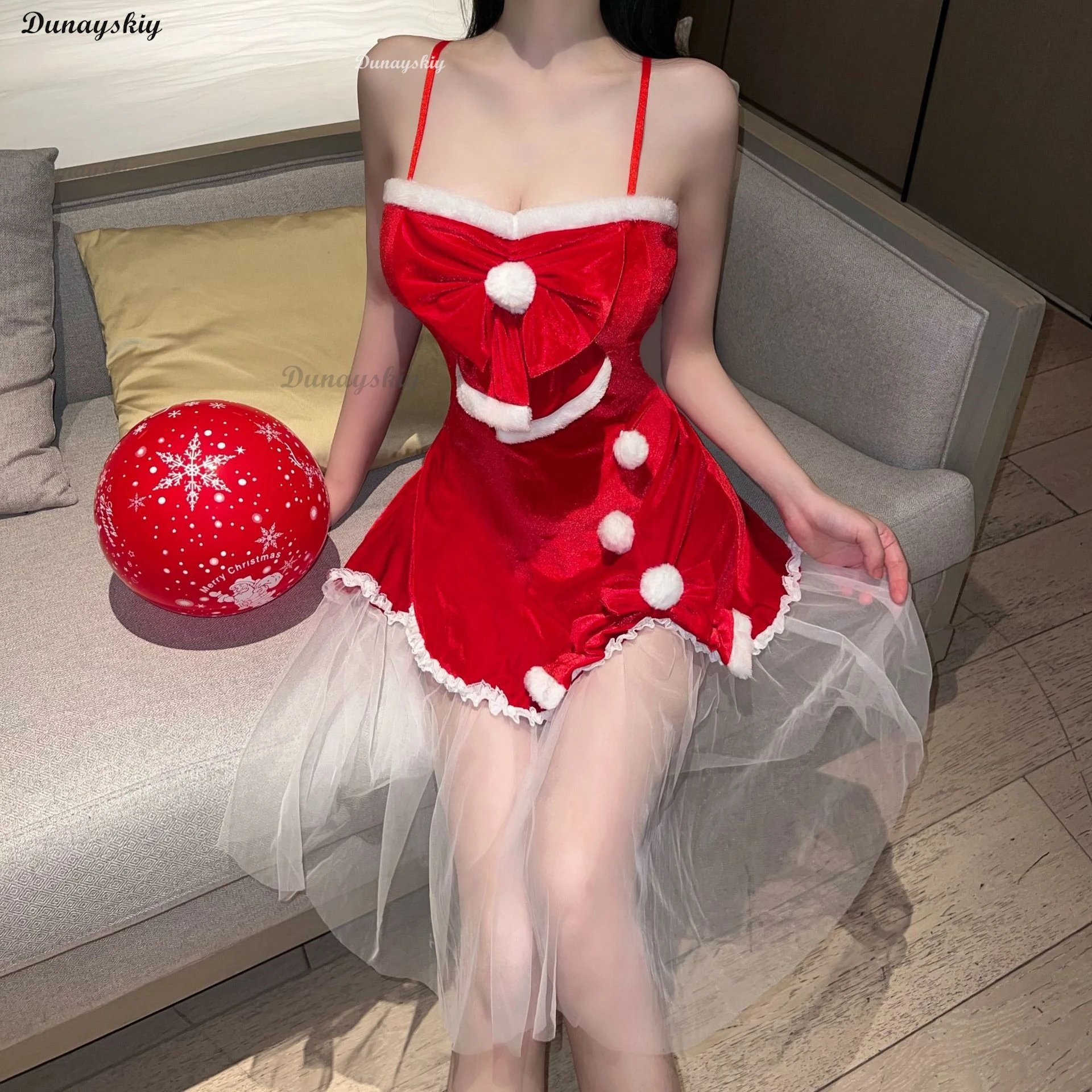 

Рождественский Cheongsam, сексуальный костюм кролика для девочек, халат Санта-Клауса, униформа, рождественское красное платье, эротическое нижнее белье, пижамы для косплея