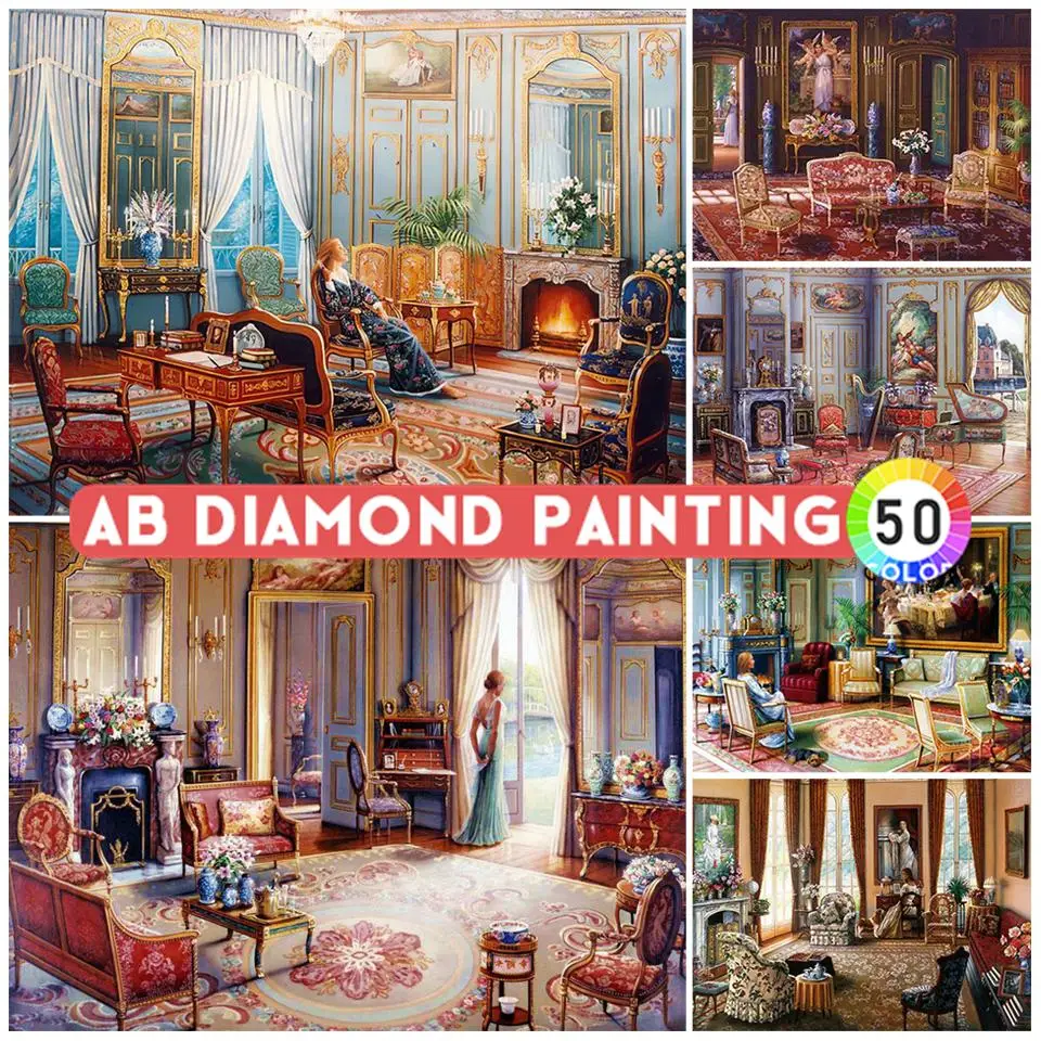 Full Diamond Mosaic AB Drill European Classic Indoor Landscape 5D Diamond Painting Embroidery Home Creative Hobby Decoration Art