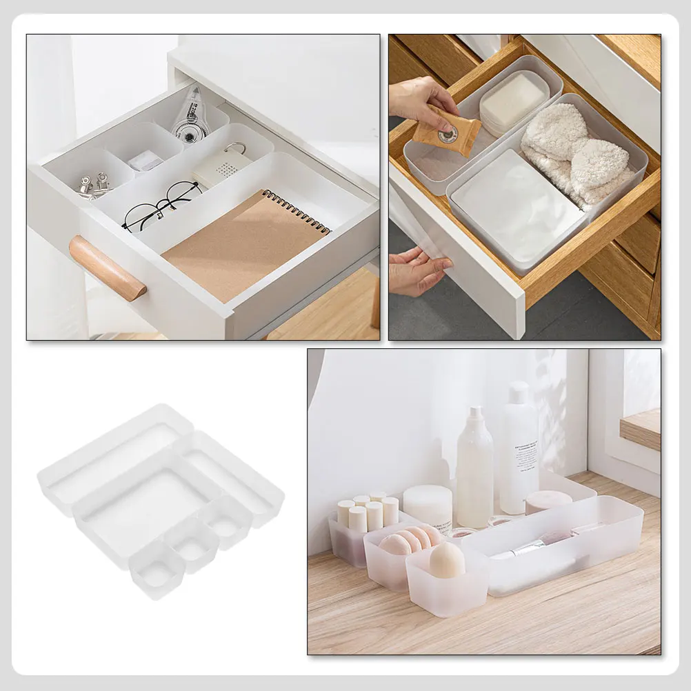 

5Pcs Storage Set Desktop Drawer Organizing Box Desk Drawer Organizers Home Kitchen Office Plastic Containers Trays Separate