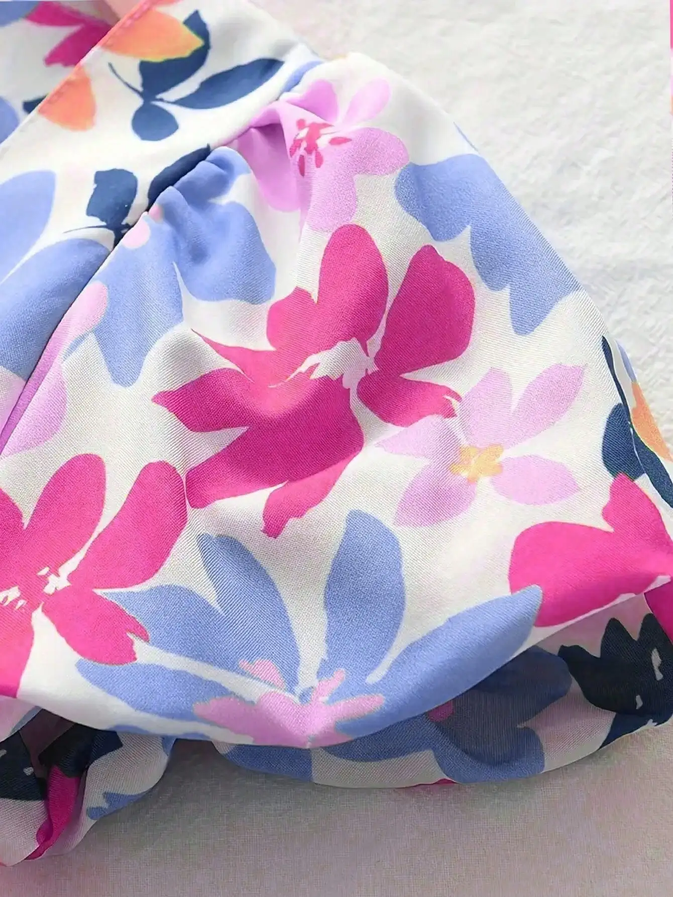 2026 Süßes Lässiges Sommer-Party-Geschenk für Mädchen Blumenmuster Schleife Quadratischer Kragen Dekoratives Kurzarm-Mädchenkleid – Detail 14