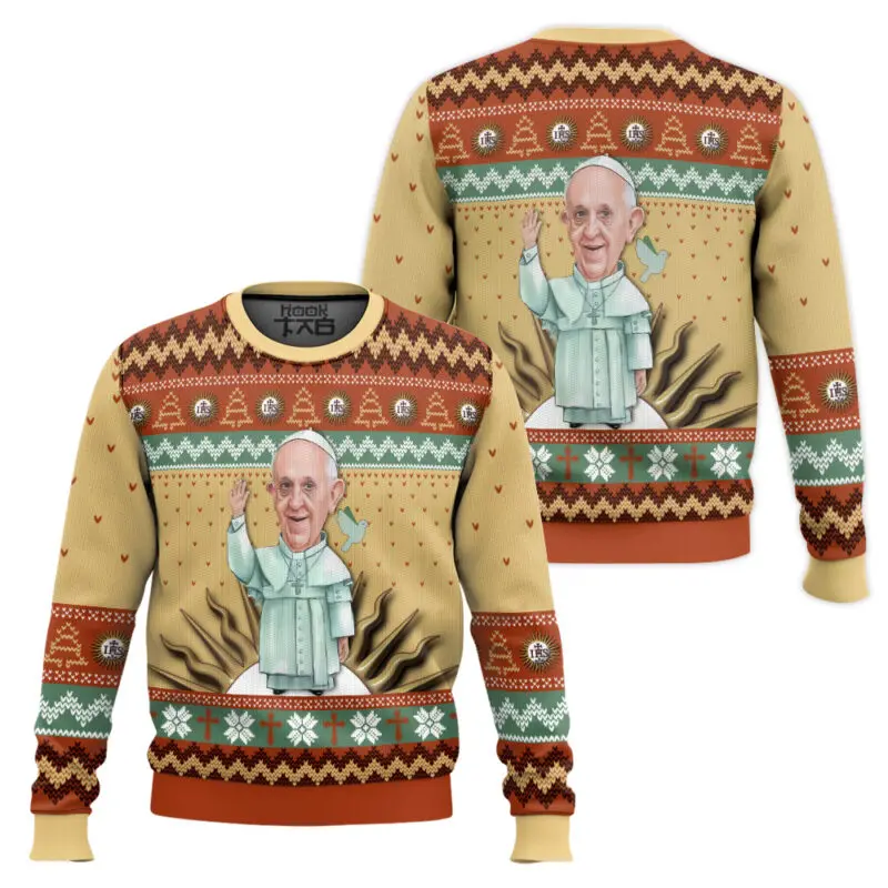 

Герб Папы Фрэнсиса, уродливый рождественский свитер, забавный пуловер для праздничной вечеринки, свитер больших размеров для мужчин и женщин, рождественский подарок 2026