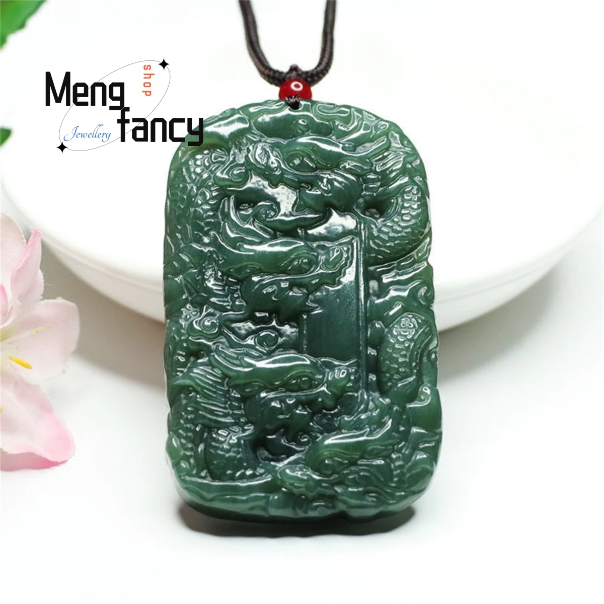 Natural Hetian Green Jade Double-sided Kowloon Pendant Simple Generous Personality Charm Fashion Men Women Jewelry Holiday Gift