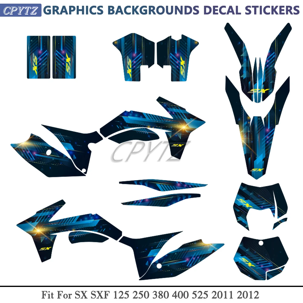 オートバイ背景グラフィックデカールステッカーキット-sx-sxf-125-250-380-400-525-2011-2012に適合