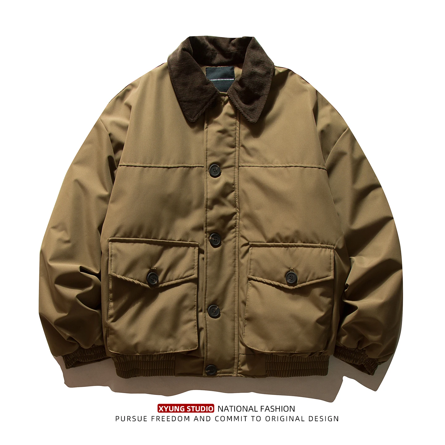 

Мужская хлопковая куртка в стиле американского ретро, утепленная, свободного кроя, с воротником, для охоты, модный бренд