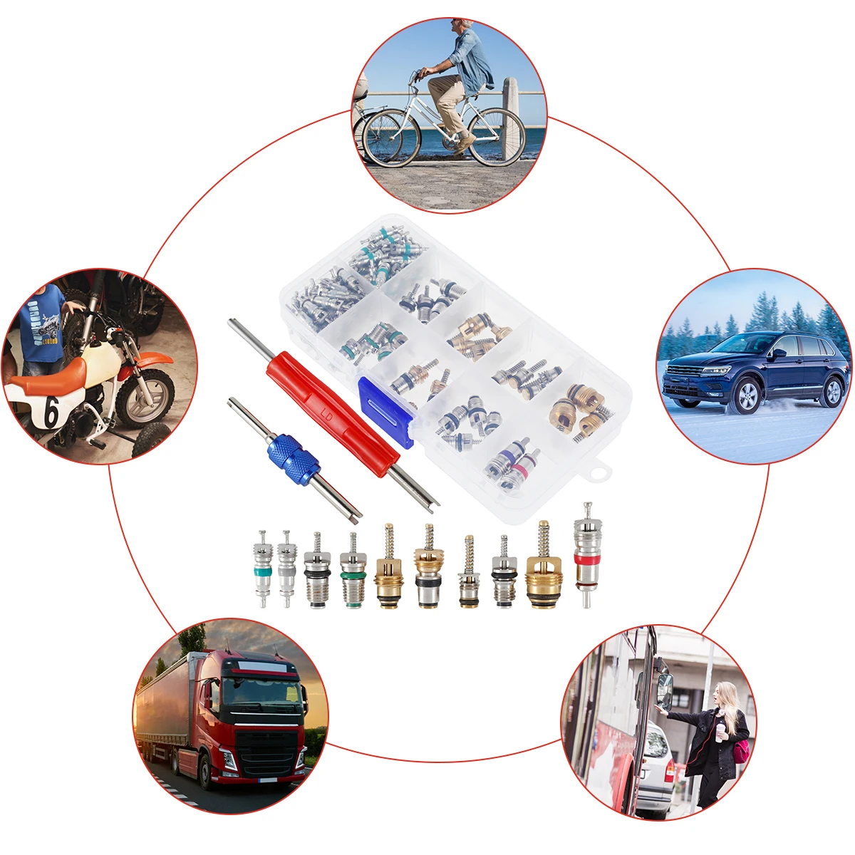 102Pcs R12 Valve Core Remover Tool Installer Metal Air Conditioner Valve Stem Core Dismantling Tool for Auto Car A/C Tire