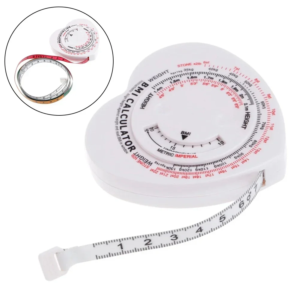 BMI Calculator Muscle Rule Tape 1.5m Center Button Coloured Tape Kg M Measure Metric System Push Button Retraction