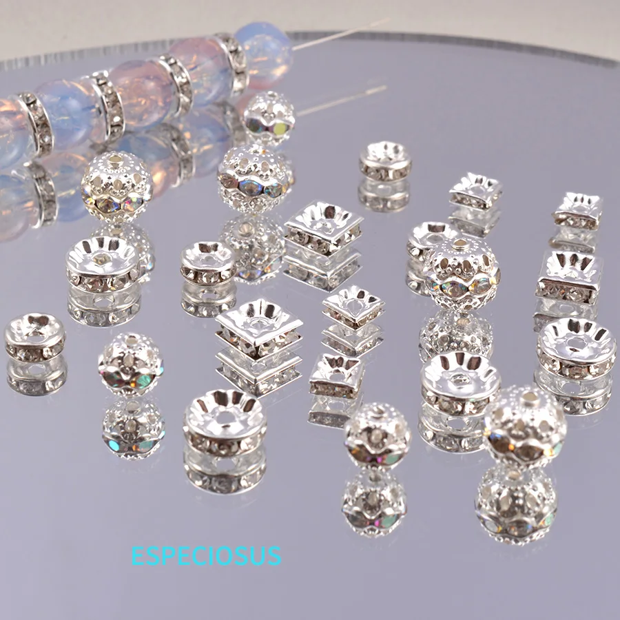 Silver Color Plated Alloy Hollowed Beads Necklace Fittings Rhinestone Spacer For Bracelet Departments DIY Jewelry Accessories