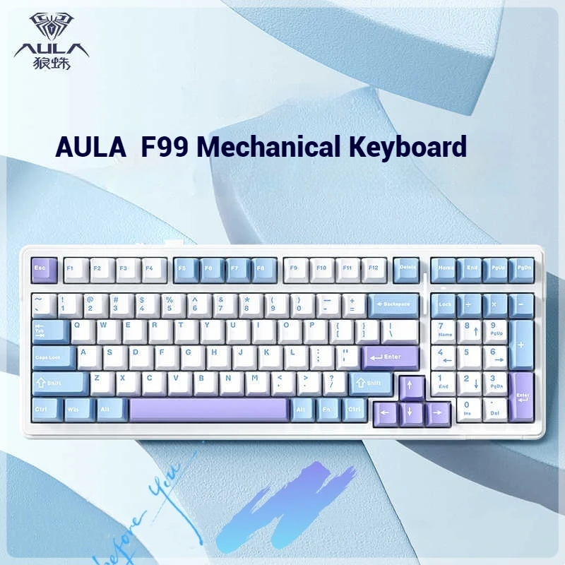 

Aula F99 Mechanical Keyboard 2.4g Wireless Bluetooth 3 Mode 99 Keys Customized Gasket Hot-Swappable Pbt Rgb Gaming Keyboard